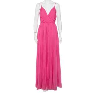 Christian Dior Pink Silk Chiffon Pleated Sleeveless Gown M