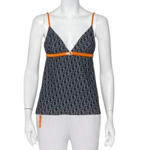 Christian Dior Vintage Navy Blue Logo Monogram Jersey Contrast Trim Camisole M
