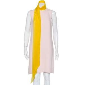 Christian Dior Pink Silk Contrast Neck Wrap Detail Shift Dress M