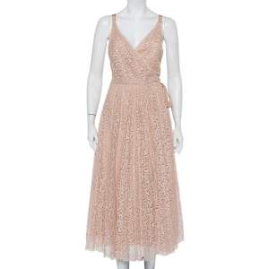 Christian Dior Light Pink Lace Sleeveless Midi Wrap Dress S