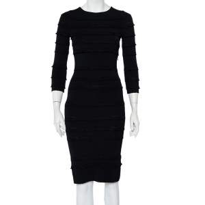 Christian Dior Black Knit Ruffle Detail Sheath Dress S