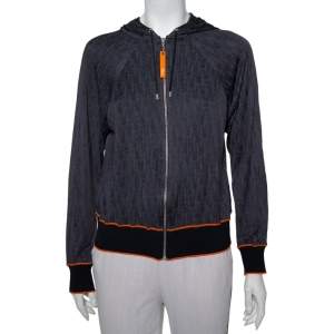 Christian Dior Navy Blue Oblique Patterned Jersey Zip Front Hooded Jacket M