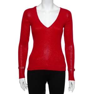 Christian Dior Vintage Red Textured Rib Knit Sweater M