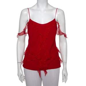 Christian Dior Vintage Red Silk Ruffle Detail Camisole L