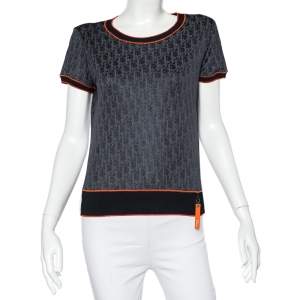 Christian Dior Navy Blue Trotter Patterned Jersey Contrast Detail T-Shirt L