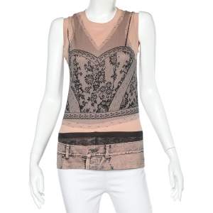 Christian Dior Pink Trompe L Oeil Printed Cotton Tank Top L