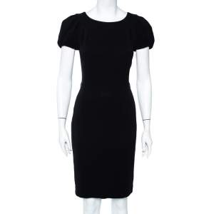 Christian Dior Black Silk Pleated Sleeve Detail Midi Dress L