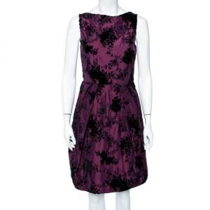 Christian Dior Purple Floral Flocked Silk Pleated Mini Dress S