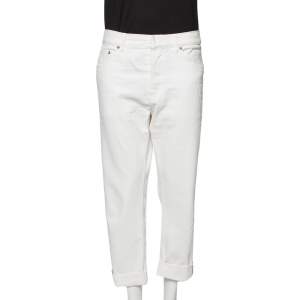 Dior White Distressed Denim Logo Selvedge Boyfriend Jeans L