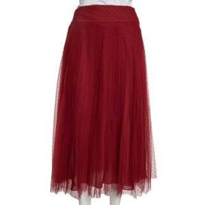 Christian Dior Red Polka Dot Tulle Pleated Midi Skirt M