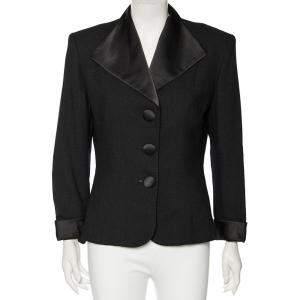 Dior Vintage Black Wool And Satin Trimmed Button Front Blazer L