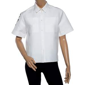 Dior White Cotton Printed Back Short Sleeve Pocketed Shirt M