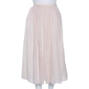 Dior Pink Polka Dotted Cotton Pleated Pleated Midi Skirt M