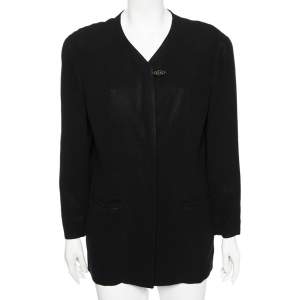 Dior Vintage Black Crepe Button Front Blazer Jacket L