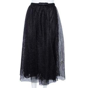 Christian Dior Black Synthetic Mesh Wrap Detail Midi Skirt M 