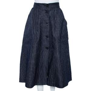 Dior Blue Striped Cotton Button Front Flared Skirt M
