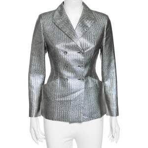 Christian Dior Metallic Lurex Herringbone Pattern Silk Double Breasted Blazer M