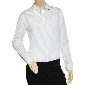 Christian Dior White Striped Cotton Bee Embellished Button Front Shirt M