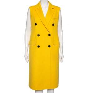 Dior Yellow Wool Double Breasted Sleeveless Oversized Coat M