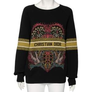 Dior Black Logo & Heart Jacquard Cashmere Knit Sweater L