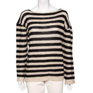Dior Beige & Black Striped Cashmere & Linen Knit Sweater M