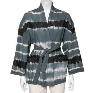 Dior Blue Tie-Dye Effect Cotton Palto Belted Jacket M