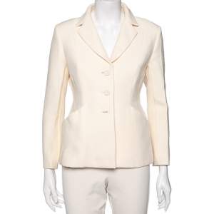Dior Cream Wool Button Front Fitted Blazer M