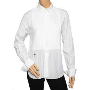 Dior Off White Cotton Pique Plastron Paneled Button Front Shirt M