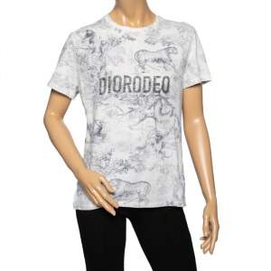 Dior Off White Diorodeo Jungle Print Cotton Linen T-Shirt L