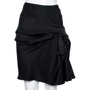Dior Vintage Black Silk Draped Skirt S