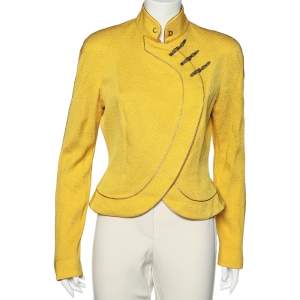 Christian Dior Yellow Textured Silk Cheongsam Jacket L
