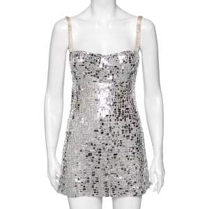 Dior Silver Mirror Embellished Mesh Mini Dress S