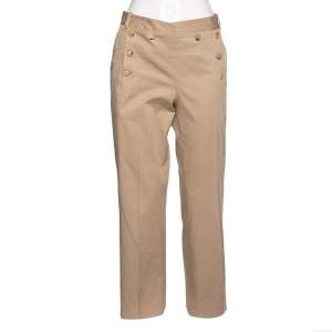 Dior Beige Cotton Front Button Embellished Trousers L