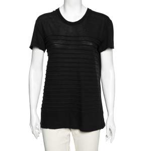 Dior Black Cotton Ruffle Trim Short Sleeve Top XS