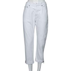 Dior White Denim Frayed Edge Detail Boyfriend Jeans M