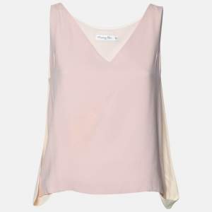 Dior Pink & Cream Silk Crepe Overlay Draped Sleeveless Top M