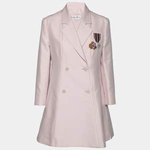 Dior Pink Cotton Applique Detail Double Breasted Coat L
