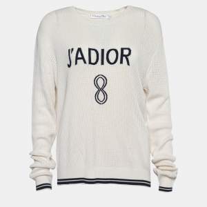 Dior Cream Pointelle Knit J'Adior Long Sleeve Top L