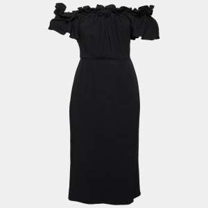 Dior Black Crepe Ruffled Midi Dress M