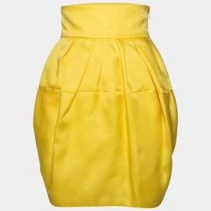 Dior Yellow Silk Pleat Detail Short Skirt S