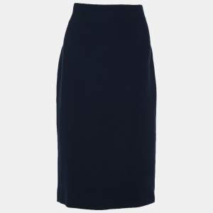 Dior Midnight Blue Textured Wool High Waist Pencil Skirt L