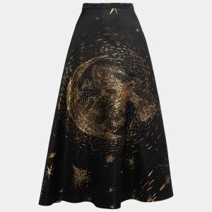 Dior Black & Gold Embossed Flared Midi Skirt M