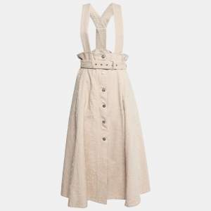Dior Light Beige Distressed Denim Belted Dungarees M