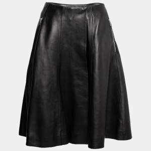 Dior Black Leather Wrap Detail Skirt M