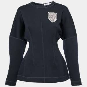 Dior Navy Blue Wool Crest Embellished Peplum Top M