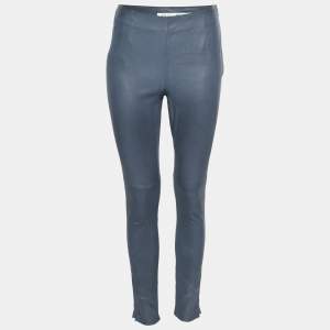 Dior Blue Leather Zipped Hem Detail Skinny Pants M