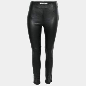Dior Black Leather Zipped Hem Detail Skinny Pants M