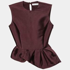 Dior Burgundy Silk Sleeveless Asymmetric Peplum Top S