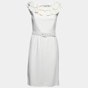 Dior White Crepe Ruffled Off Shoulder Midi Dress M 