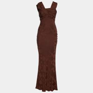 Dior Brown Floral Print Silk Button Detail Dress M